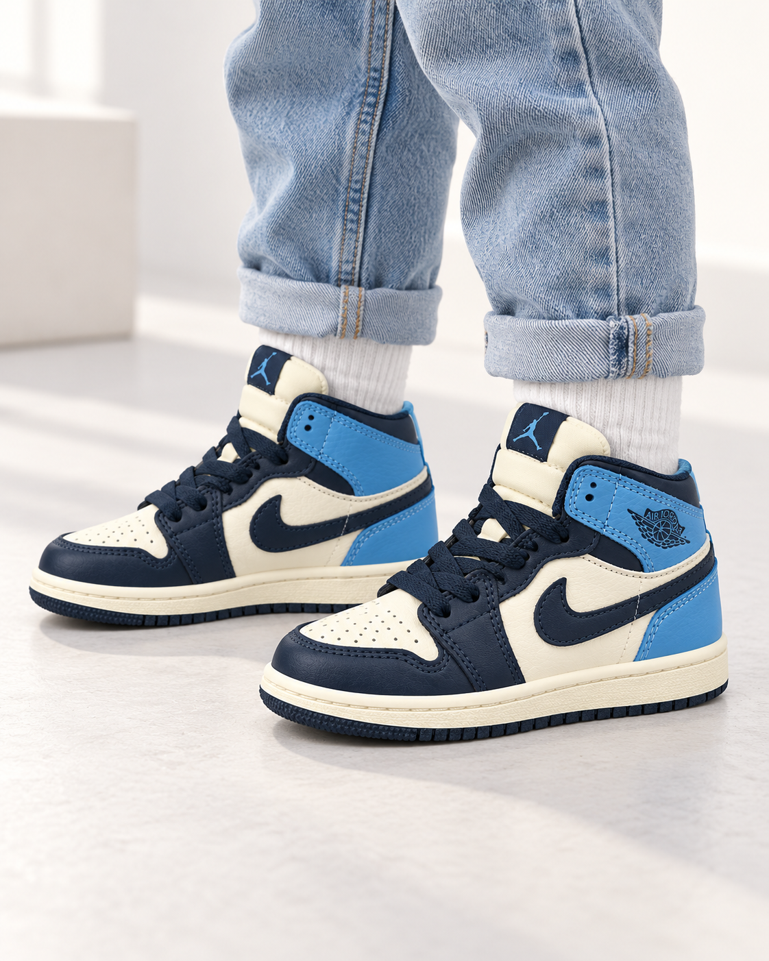 Air Jordan 1 Retro High GT Kids Sneakers – Obsidian/Beige/White/Jade – Size 9C