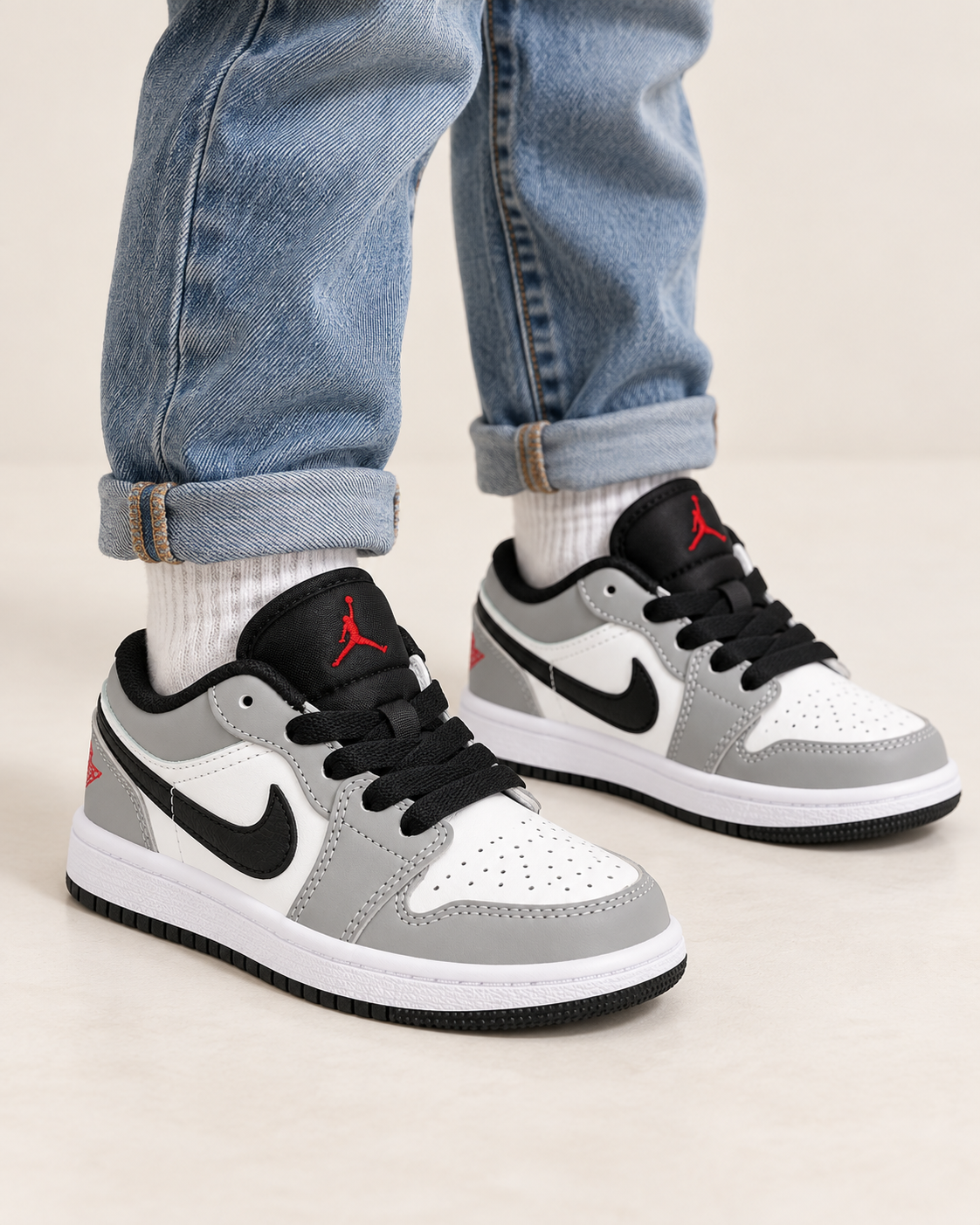 Air Jordan 1 Low (TD) Toddler Shoes – White/Grey/Black – Size 7.5C, 9C