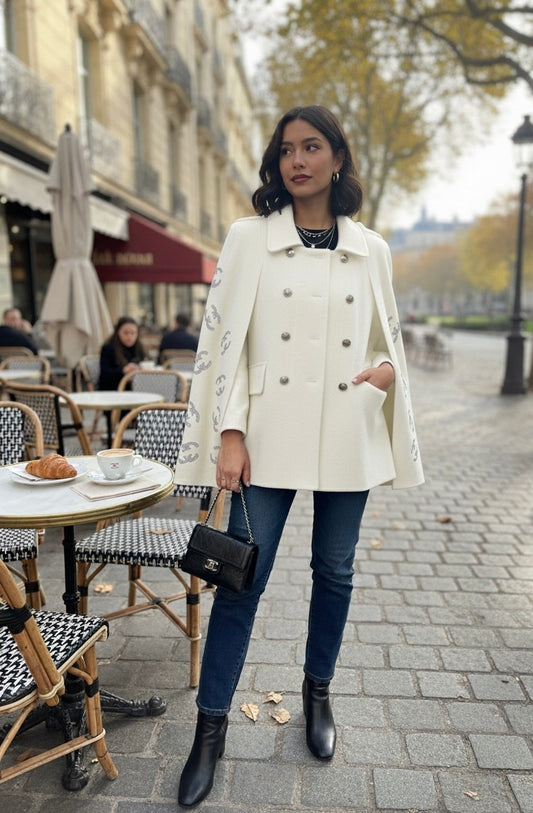 “Double-Breasted Wool Cape Coat-Sophisticated Fall/Winter Outerwear”