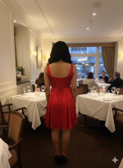 The Elegant Satin Fit-and-Flare Mini Dress with Corset Back