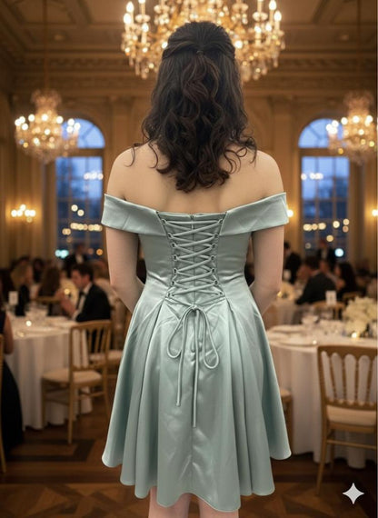 The Elegant Satin Fit-and-Flare Mini Dress with Corset Back