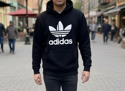 Classic Adidas Trefoil Logo Black Pullover Hoodie