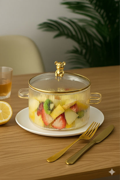 Clear Heat-Resistant Glass Pot with Lid – 1350ml Borosilicate Cookware