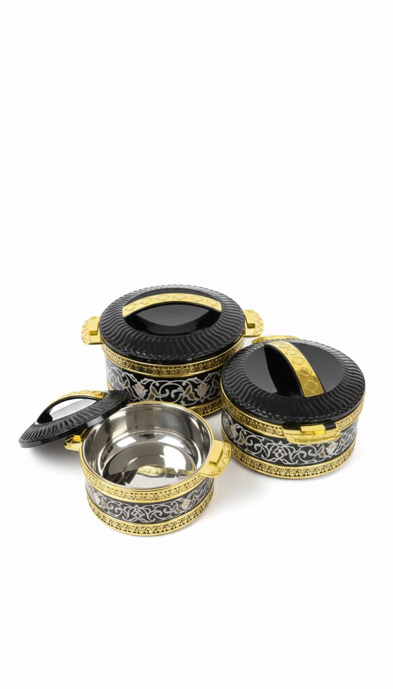 3-Pc Insulated Hot Pot Set – Stainless Steel Casserole Food Warmers (2L, 4.2L, 6.3L)