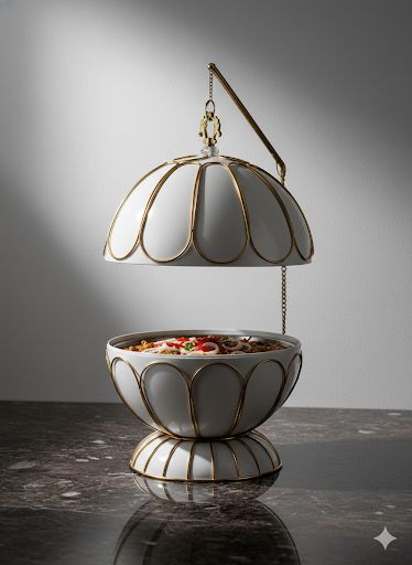 8.0L Luxury Plated Stainless Steel Chafing Dish - Round Gold-Trim Buffet Server with Glass Lid