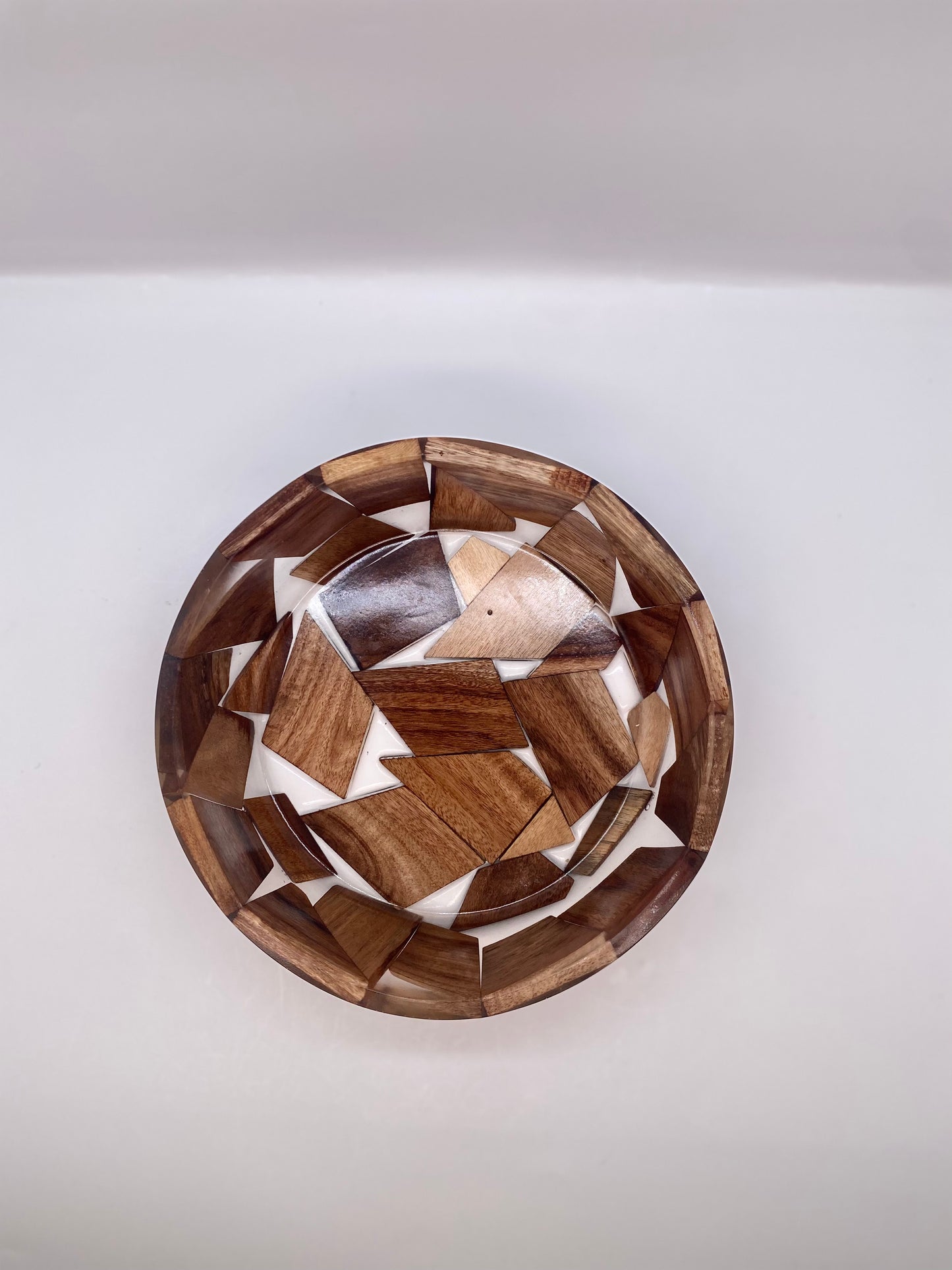 Handcrafted Segmented Wood and Clear Resin Bowl - 20cm Geometric Decorative Bowl