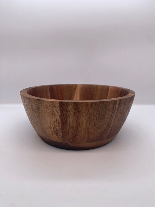 Segmented Acacia Wood Serving Bowl - Modern Geometric Stave-Constructed Salad and Fruit Bowl
