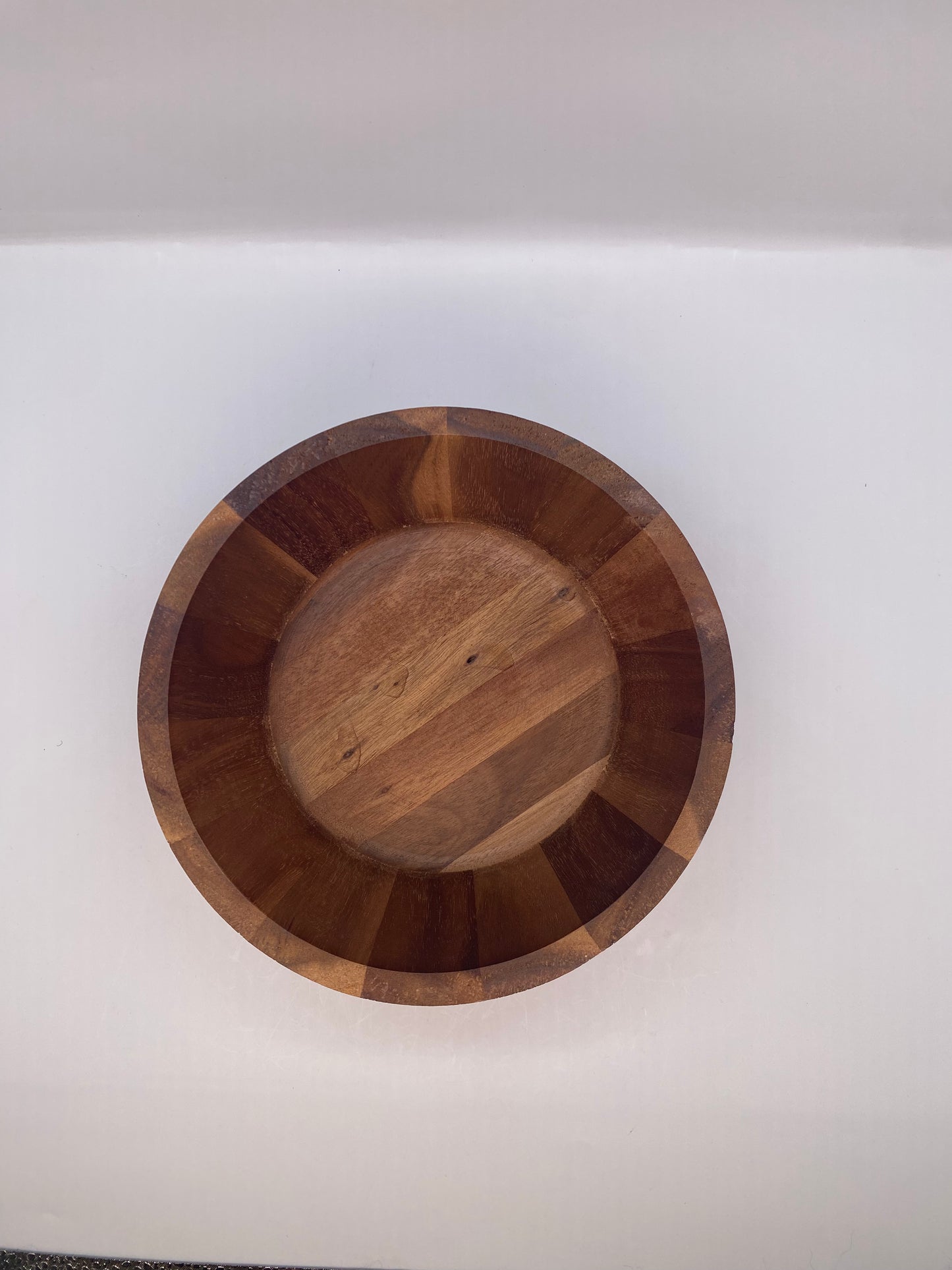 Segmented Acacia Wood Serving Bowl - Modern Geometric Stave-Constructed Salad and Fruit Bowl