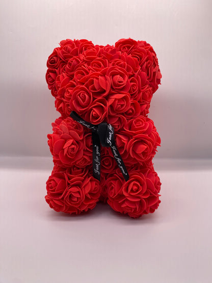 Artificial Red Rose Bear: The Perfect Long-Lasting Valentine’s Day Gift for Wife or Girlfriend – 25cm Luxury Flower Bear with Ribbon