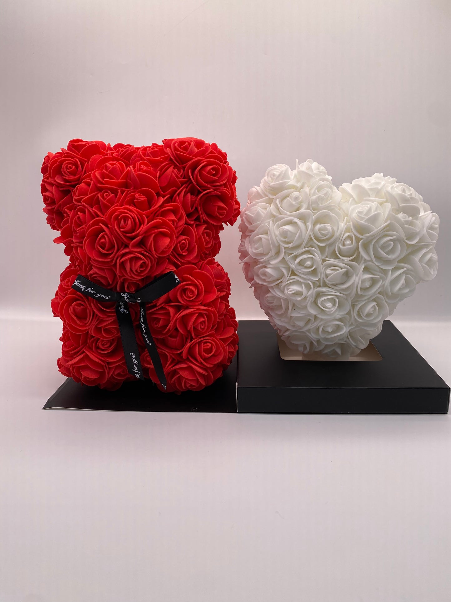 Luxury Red Rose Bear Gift Set in Clear Display Box – Handmade Eternal Flower Teddy Bear with Tweed Accessory – Perfect Valentine’s Day, Anniversary, or Birthday Gift for Her – Forever Rose Keepsake