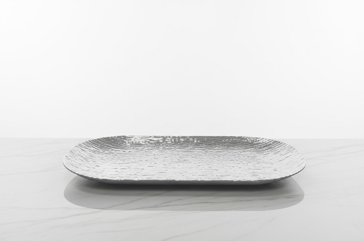 17-inch Large Textured Serving Platter – Durable Plastic Decorative Tray (Gold & White)