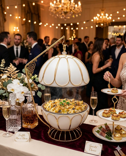 Luxury Hanging Gold & White Chafing Dish – Petal Design Buffet Server