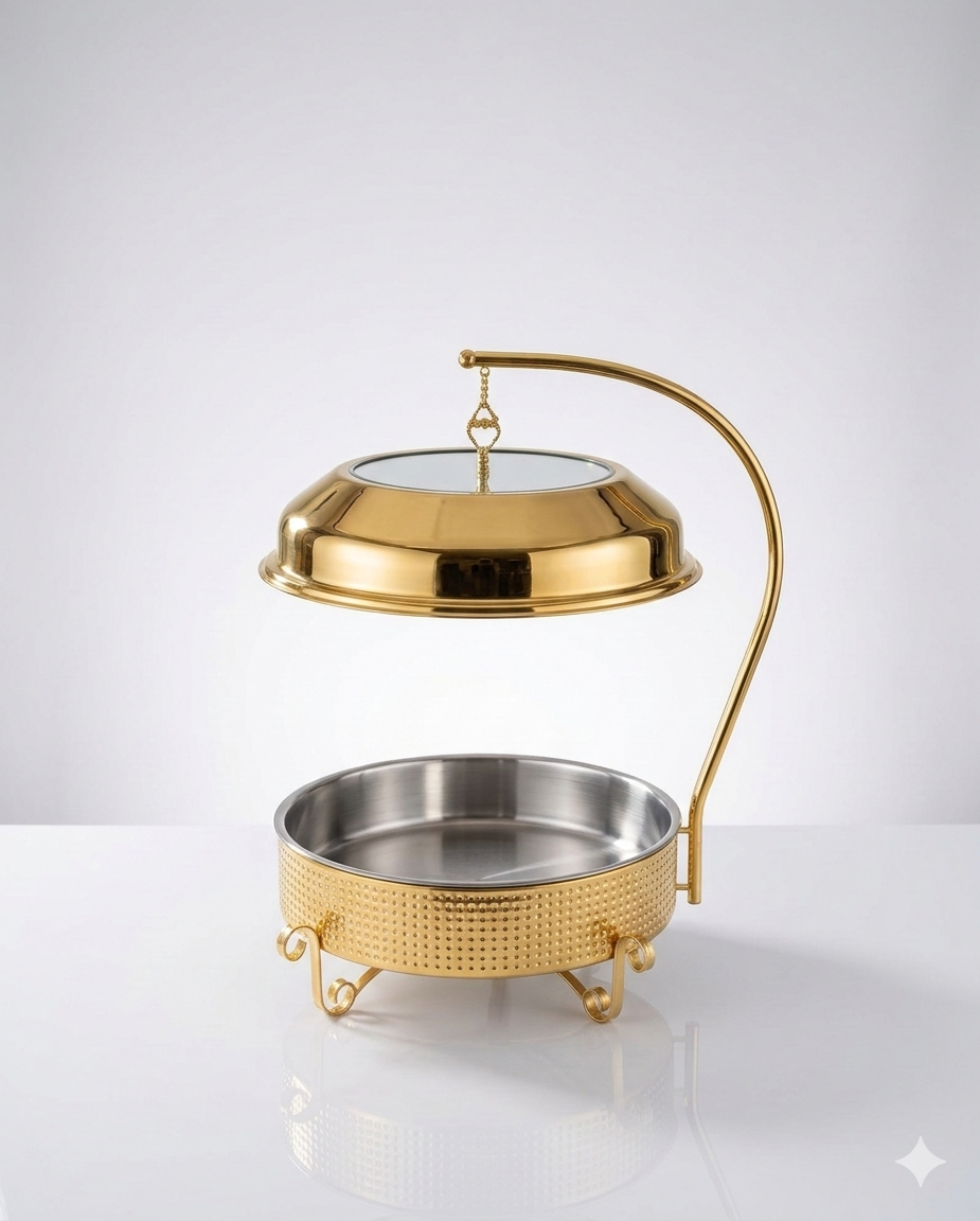 Ornate Golden Chafing Dish with Filigree Frame