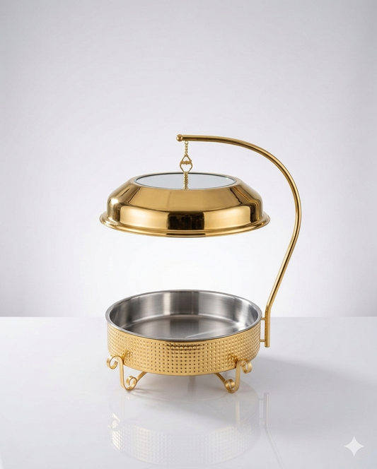 Ornate Golden Chafing Dish with Filigree Frame