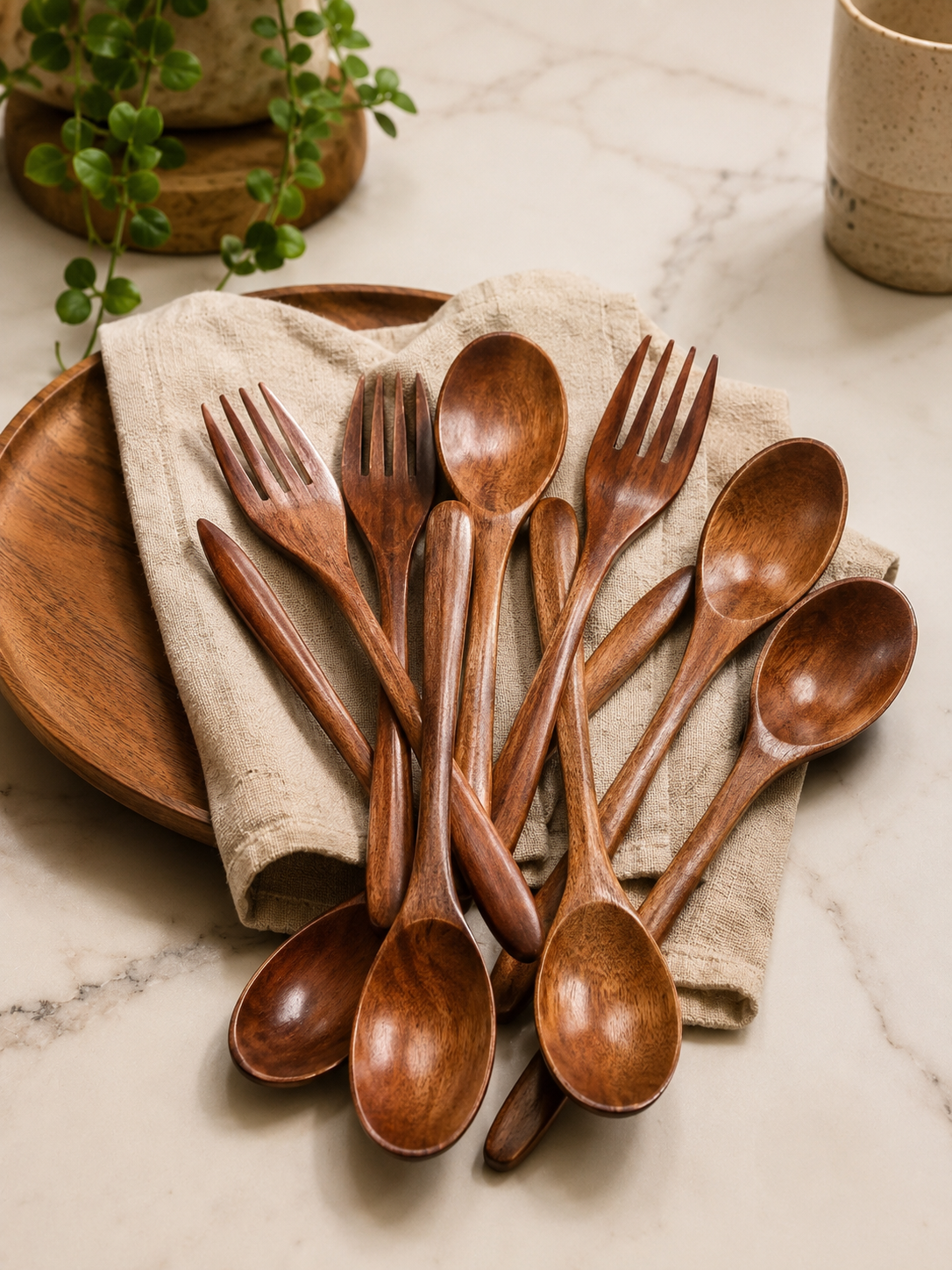 Premium Wooden Spoon & Fork – Natural Wooden Cutlery