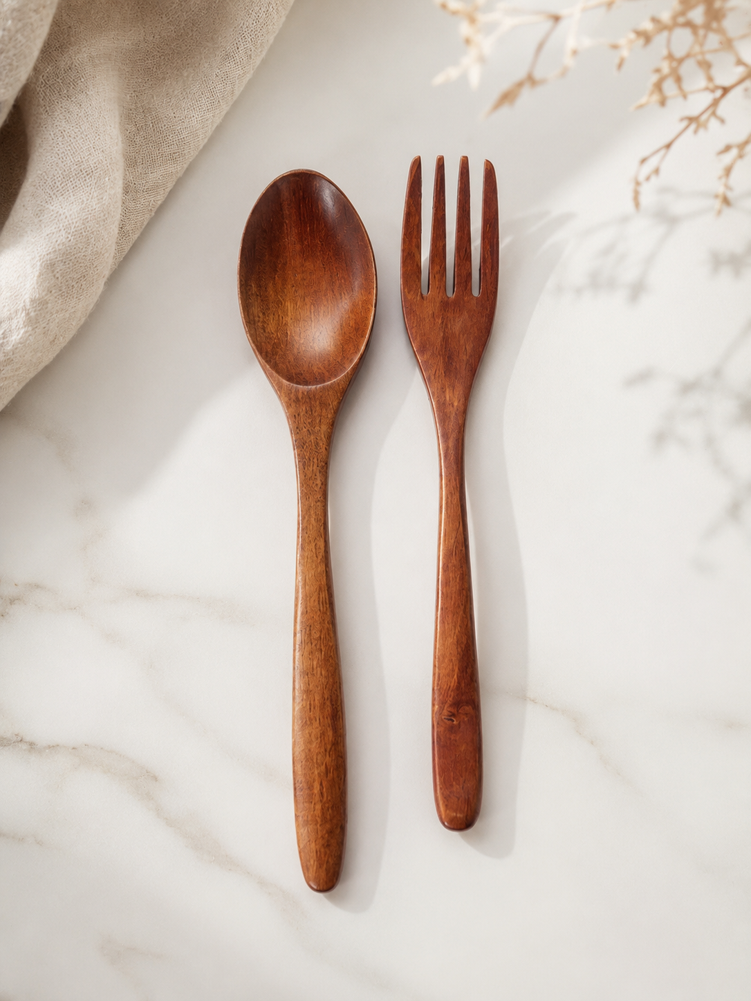 Premium Wooden Spoon & Fork – Natural Wooden Cutlery