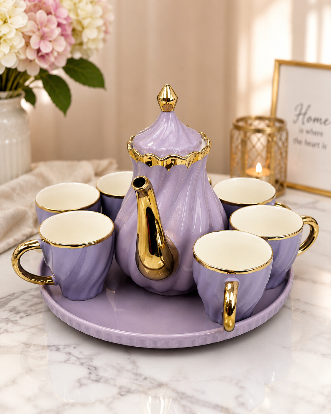 Luxury Ceramic Tea & Coffee Serving Set with Tray – 7-Piece Collection
