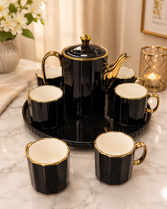 Luxury Ceramic Tea & Coffee Serving Set with Tray – 7-Piece Collection