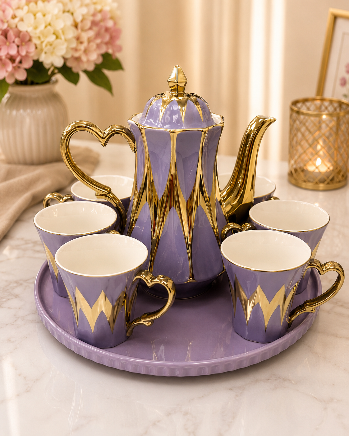 Luxury Ceramic Tea & Coffee Serving Set with Tray – 7-Piece Collection