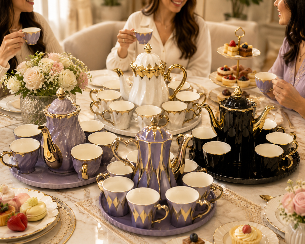 Luxury Ceramic Tea & Coffee Serving Set with Tray – 7-Piece Collection