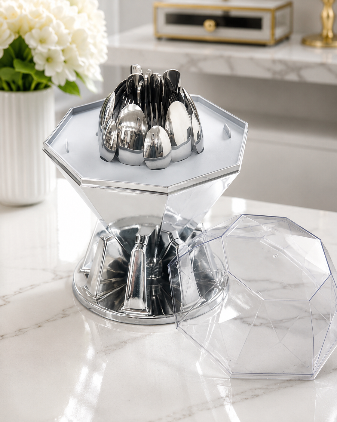 24-Piece Stainless Steel Cutlery Set with Display Stand