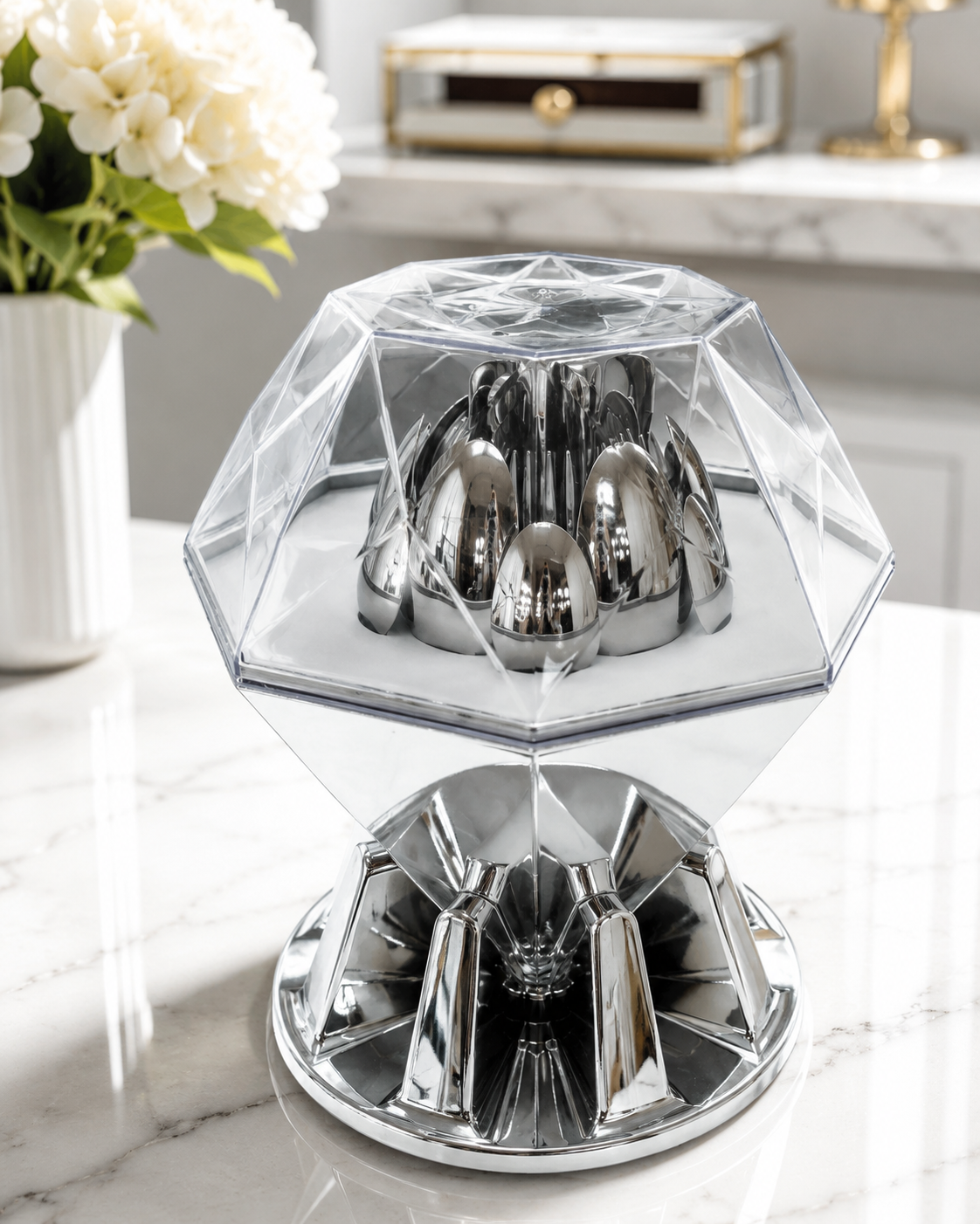 24-Piece Stainless Steel Cutlery Set with Display Stand