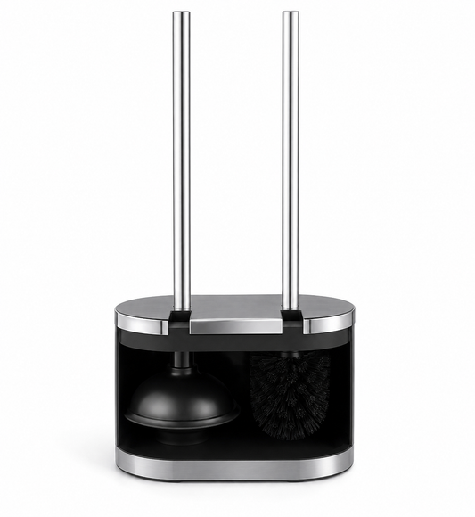 Modern Toilet Brush & Plunger Set with Stainless Steel Holder – Space-Saving Bathroom Cleaning Organizer