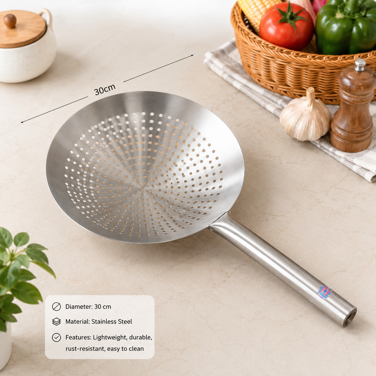 30 cm Stainless Steel Spider Strainer Skimmer – Heavy-Duty Wire Mesh Scoop for Frying & Boiling
