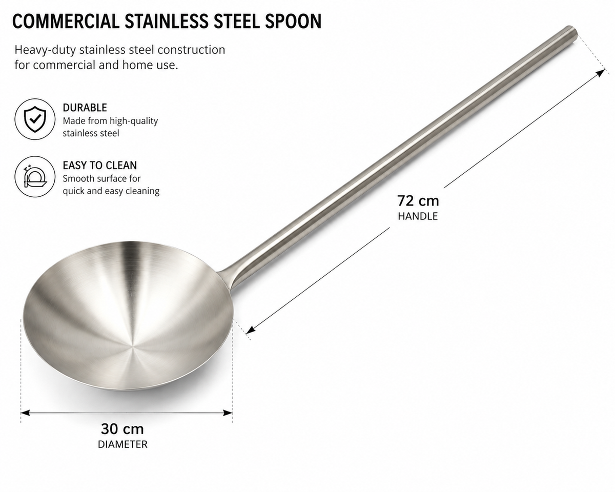Commercial Stainless Steel Stock Pot Ladle – 30 cm Bowl, 72 cm Long Handle