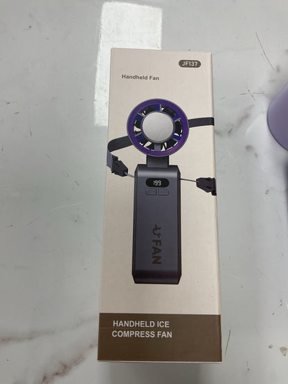 Handheld Ice Compress Fan with Adjustable Tilt & Digital Display – Portable 3-Speed Turbo Cooling Fan with Lanyard and USB-C Charging