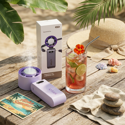 Handheld Ice Compress Fan with Adjustable Tilt & Digital Display – Portable 3-Speed Turbo Cooling Fan with Lanyard and USB-C Charging