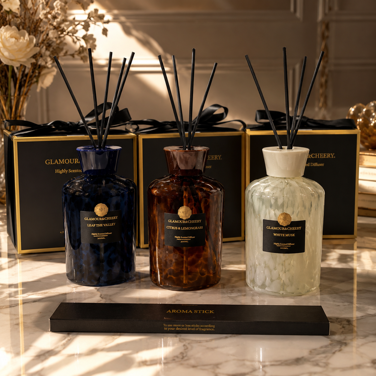 Luxury Reed Diffuser 500ML – Lily of the Valley, Citrus Lemongrass & White Musk | Glamour & Cheery