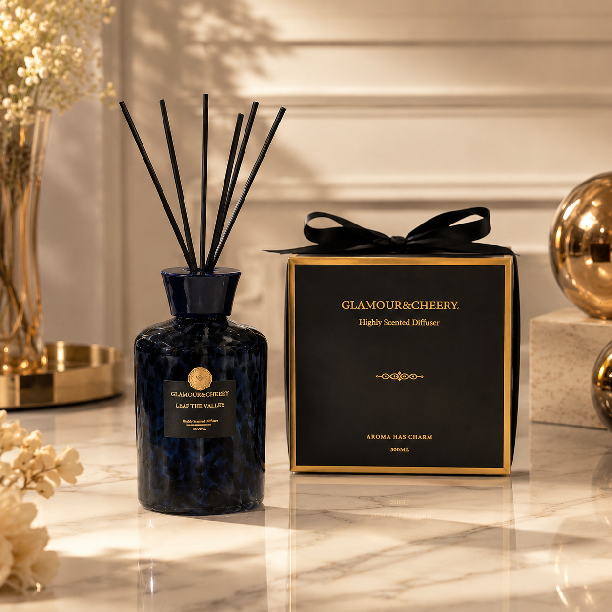 Luxury Reed Diffuser 500ML – Lily of the Valley, Citrus Lemongrass & White Musk | Glamour & Cheery