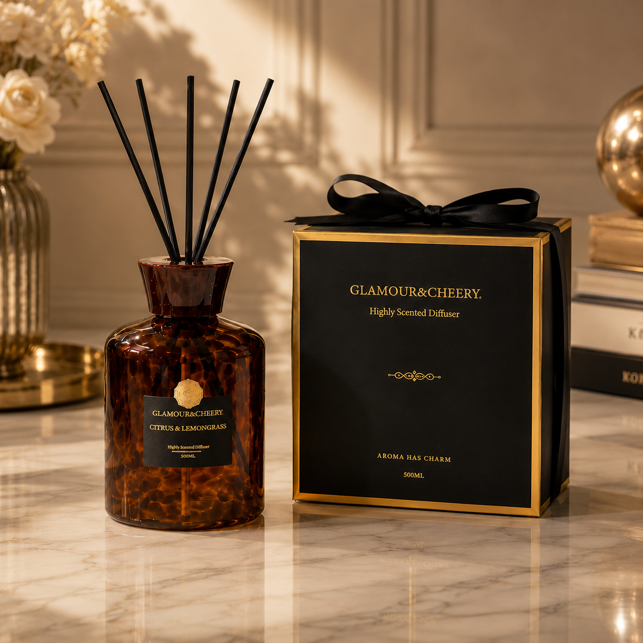 Luxury Reed Diffuser 500ML – Lily of the Valley, Citrus Lemongrass & White Musk | Glamour & Cheery