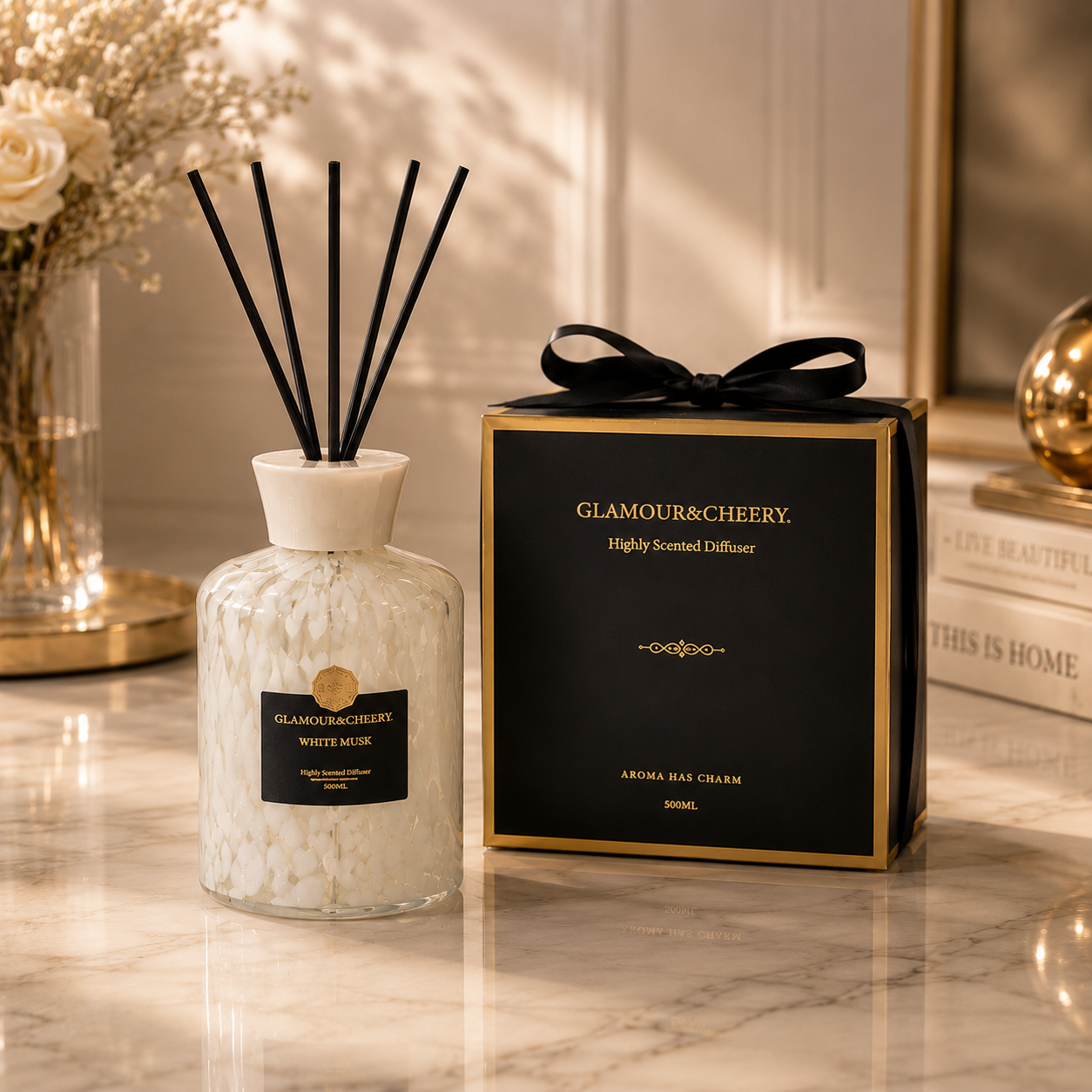 Luxury Reed Diffuser 500ML – Lily of the Valley, Citrus Lemongrass & White Musk | Glamour & Cheery