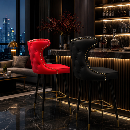 Luxury Tufted Velvet Bar Stool with Gold Accents – Modern Counter Chair 45” High