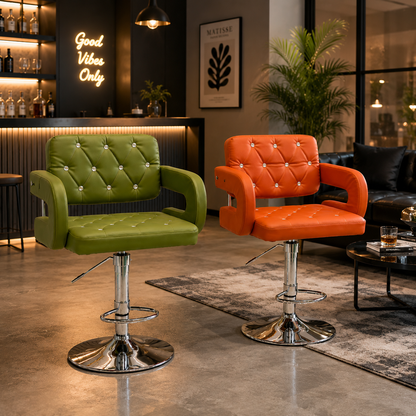 Modern Adjustable Swivel Bar Chair with Crystal Tufted Design – Faux Leather Hydraulic Stool