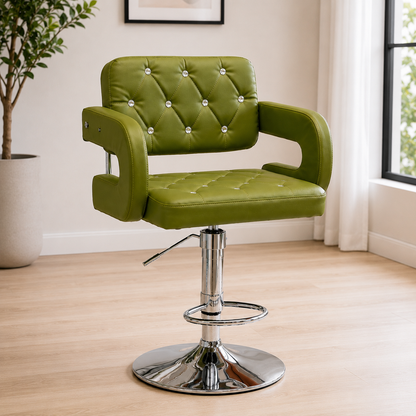 Modern Adjustable Swivel Bar Chair with Crystal Tufted Design – Faux Leather Hydraulic Stool