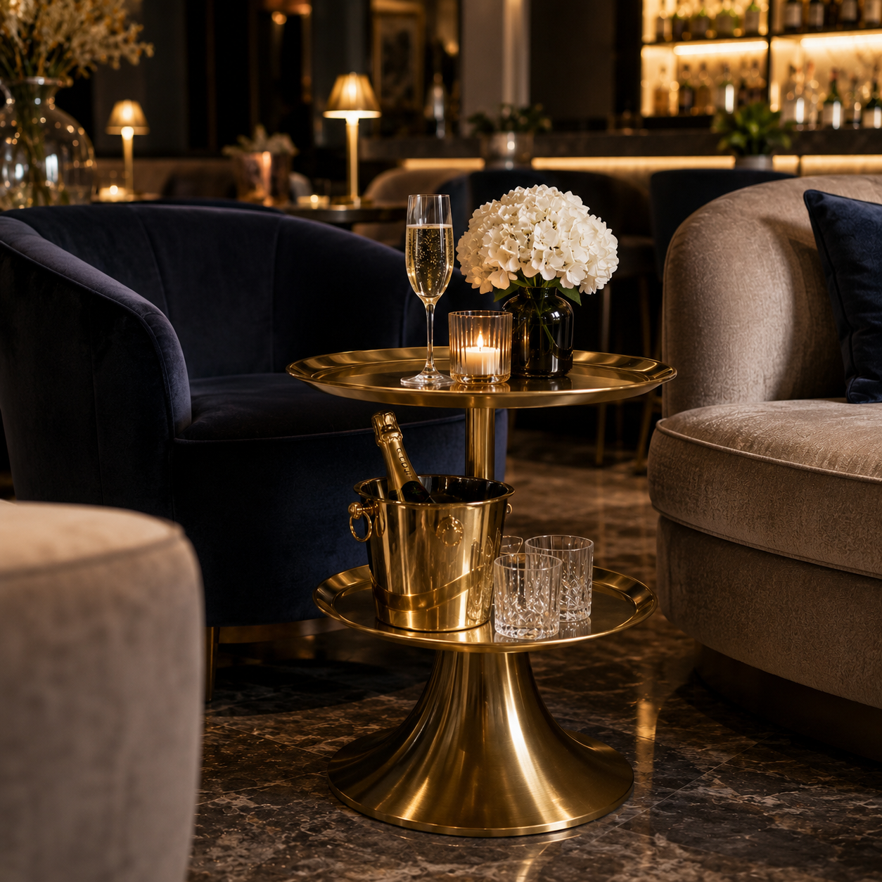 Luxury 2-Tier Gold Accent Side Table – Modern Metal Pedestal End Table 22” Height