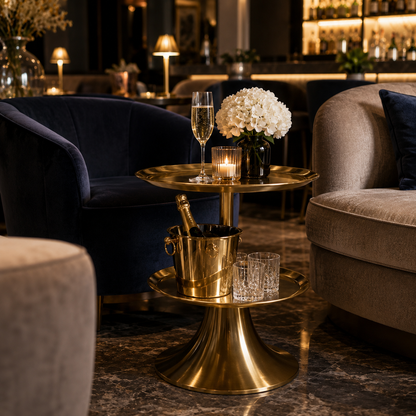 Luxury 2-Tier Gold Accent Side Table – Modern Metal Pedestal End Table 22” Height