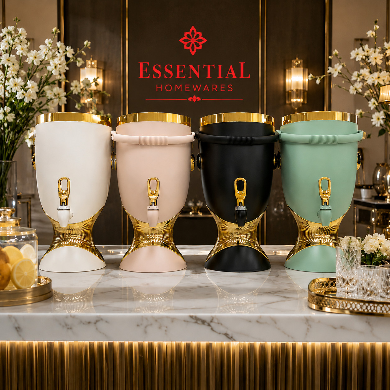 Luxury Beverage Dispenser with Gold Accents – 10L Capacity