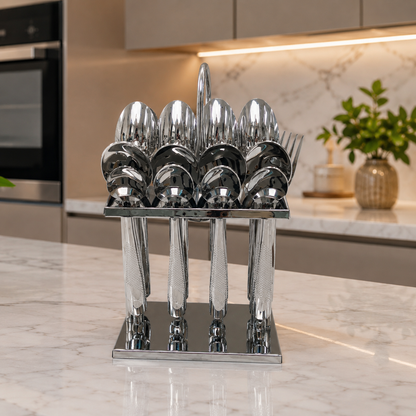 25-Piece Stainless Steel Cutlery Set with Stand – Set for 8
