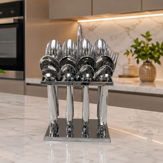 25-Piece Stainless Steel Cutlery Set with Stand – Set for 8