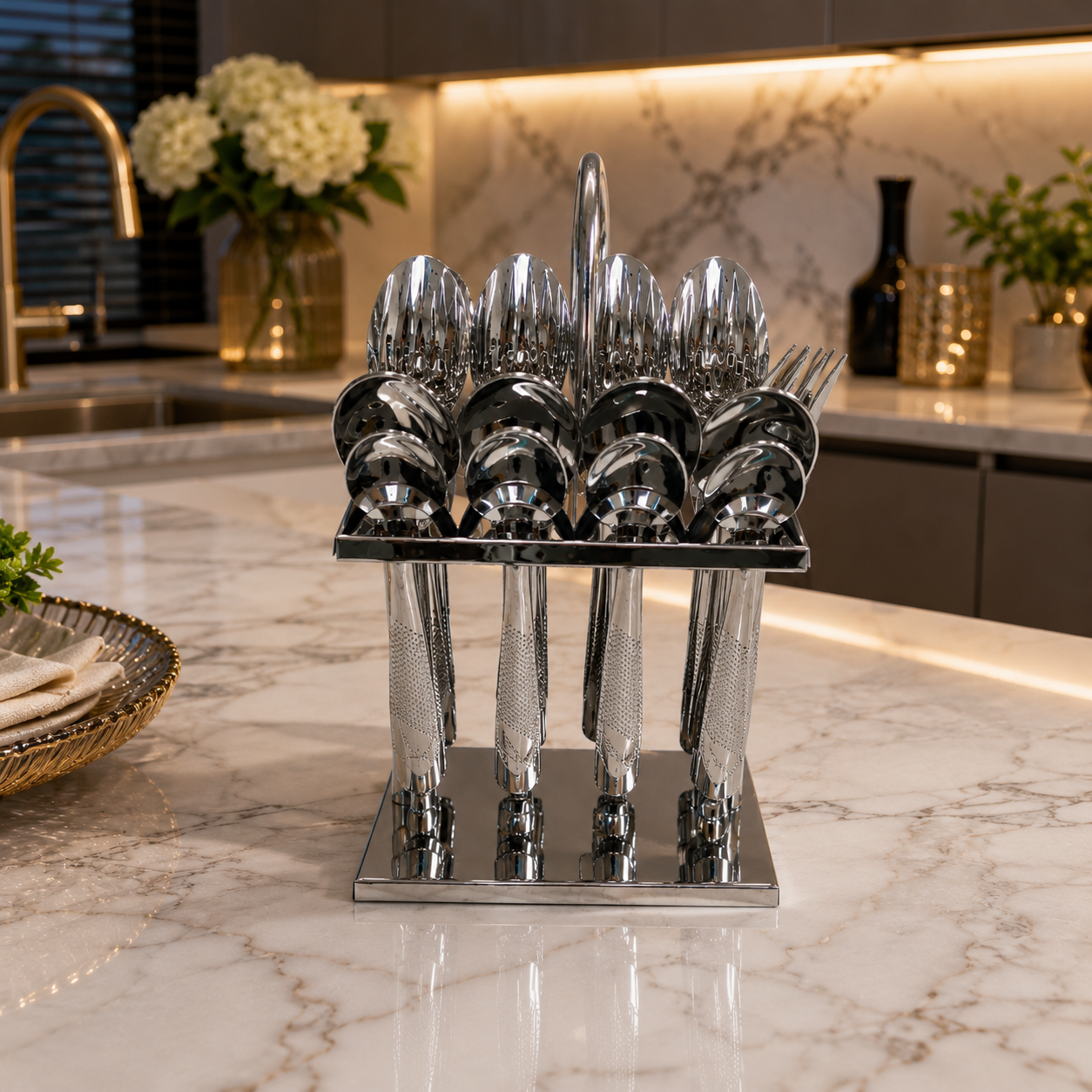 25-Piece Stainless Steel Cutlery Set with Stand – Set for 8