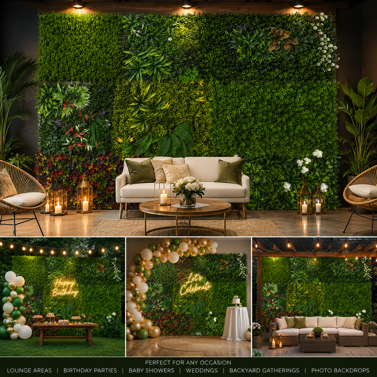 Artificial Greenery Wall Panels 12x12 – Decorative Plastic Grass Wall Tiles for Backdrops, Events & Home Décor
