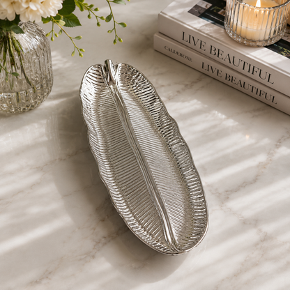 Luxury Leaf Serving Tray – Decorative Plastic Snack Plate 20” x 6.5”