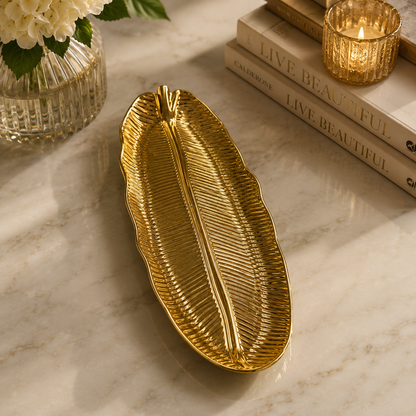 Luxury Leaf Serving Tray – Decorative Plastic Snack Plate 20” x 6.5”