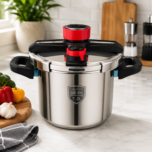 7L SUS 304 Stainless Steel Pressure Cooker with Safety Lock Lid
