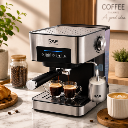 RAF 1.6L Espresso Coffee Machine with Milk Frother – 15 Bar Pressure Pump, 850W