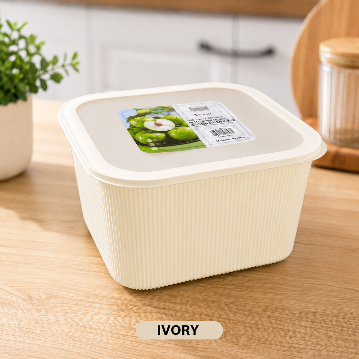 6L Ribbed Kitchen Storage Box with Lid | 6000ml Food Storage Container